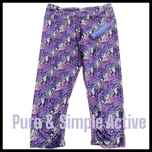 NWT Pure & Simple Active Purple Pattern Ruche Hem Active Legging (M)